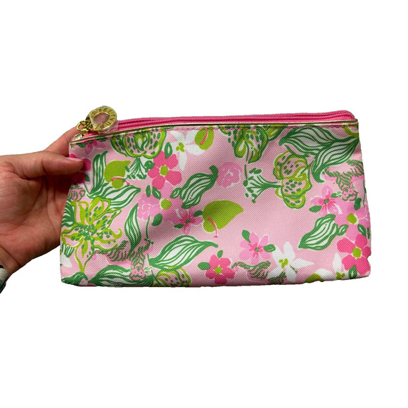 NWOT Lilly Pulitzer X Estee Lauder Pink Jungle Cat Print Canvas Makeup Bag - Picture 2 of 10